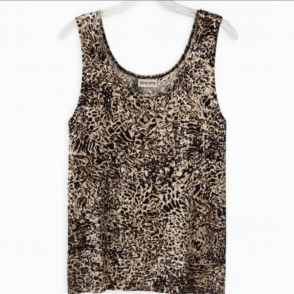 Chicos Travelers Leopard Print Womens Tank Top Sz 3 (XLg)
